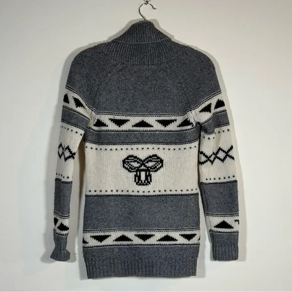 TNA 100% Lambswool Shawl Collar Cardigan Grey Cream Womens Size XS - Picture 8 of 10